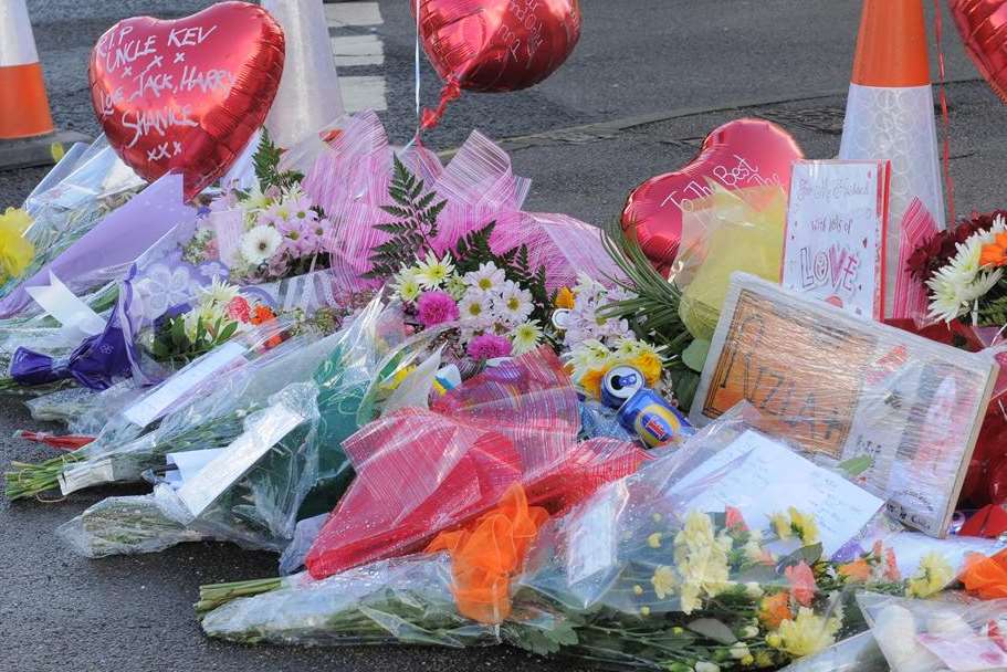 Floral tributes at the spot where Kevin McKinley was shot in Dartford