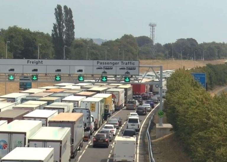 A view of lorries queuing for the Eurotunnel in Folkestone