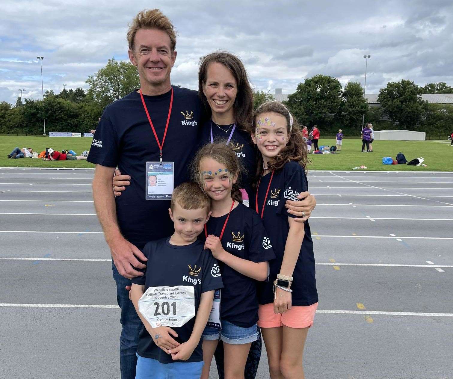 The Baker family present-day, pictured at George's sports day event at Hilden Grange Preparatory School. Picture: Catherine Baker