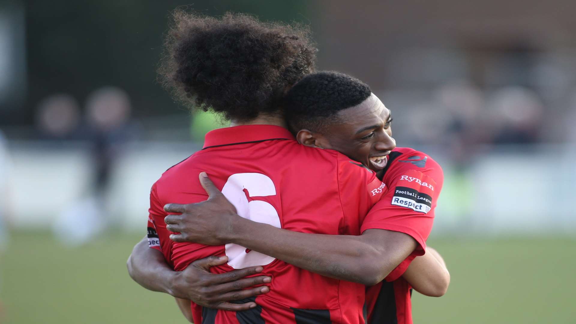 Conrad Lee and Gil Carvalho celebrate a Brickies goal against Molesey Picture: John Westhrop