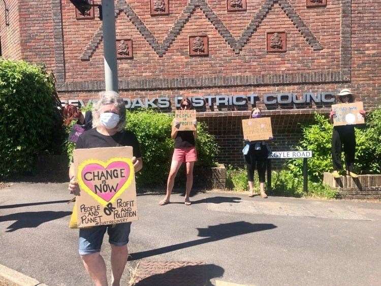 Extinction Rebellion staged a protest outside the Sevenoaks District Council building in Argyle Road