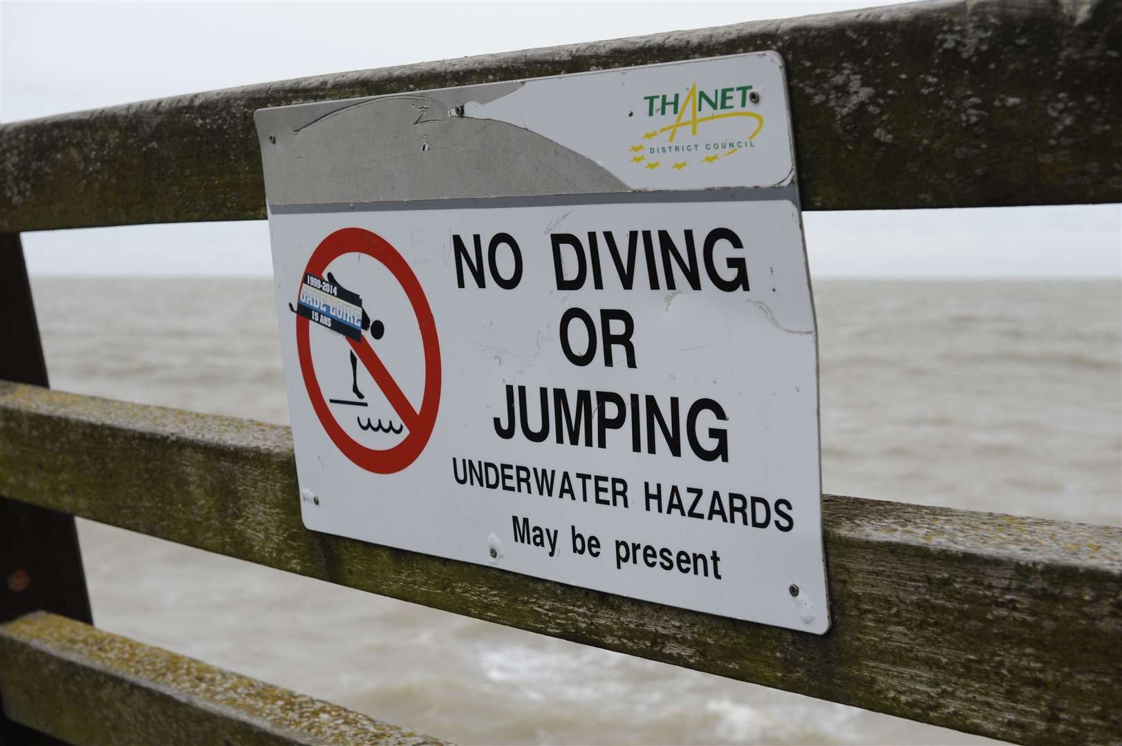 A sign warning against jumping from Broadstairs Pier