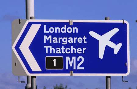 How a sign to Margaret Thatcher airport might look.
