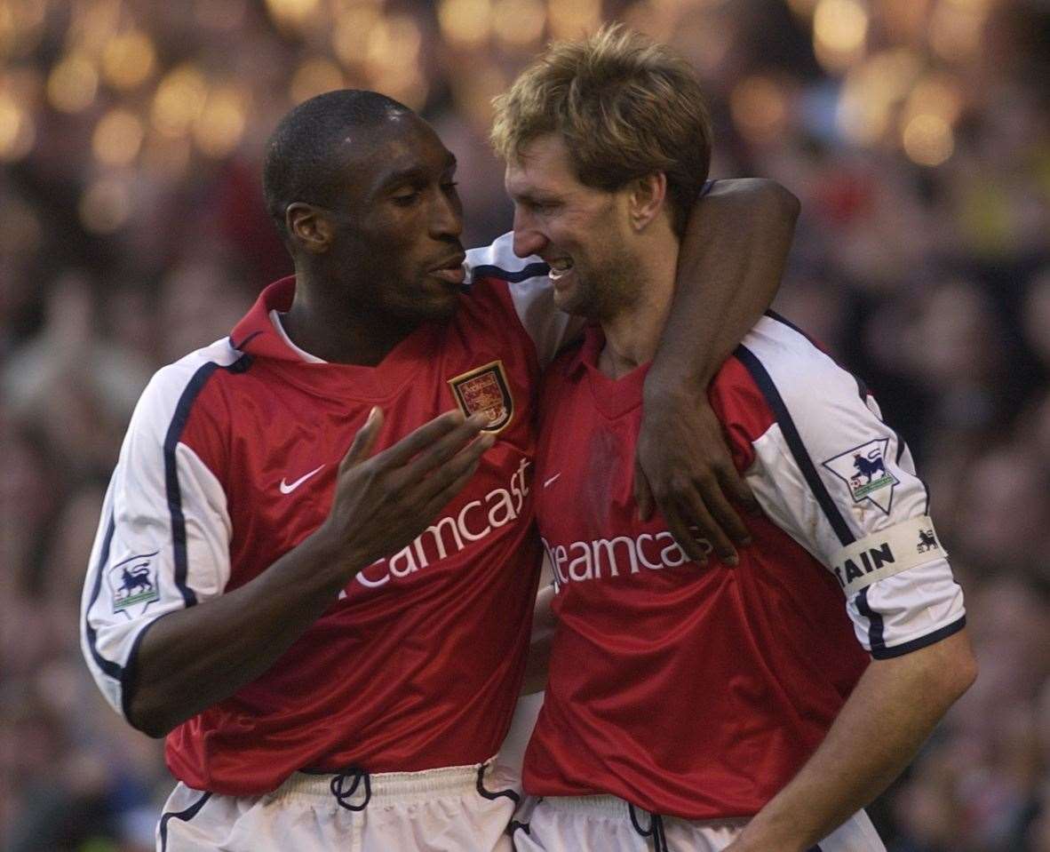 Arsenal legend Tony Adams, pictured with Sol Campbell, has been a massive help to Nikki Waterman in her recovery from alcoholism