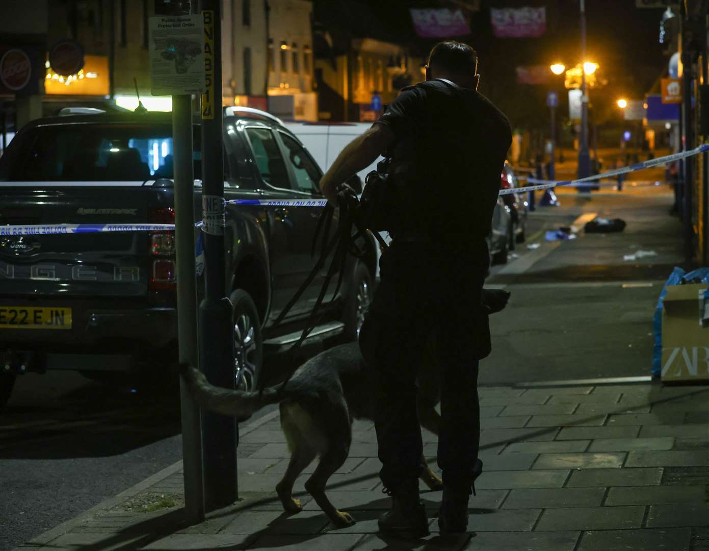 Sniffer dog teams were also spotted at the scene in New Road, Gravesend. Photo: UKNIP