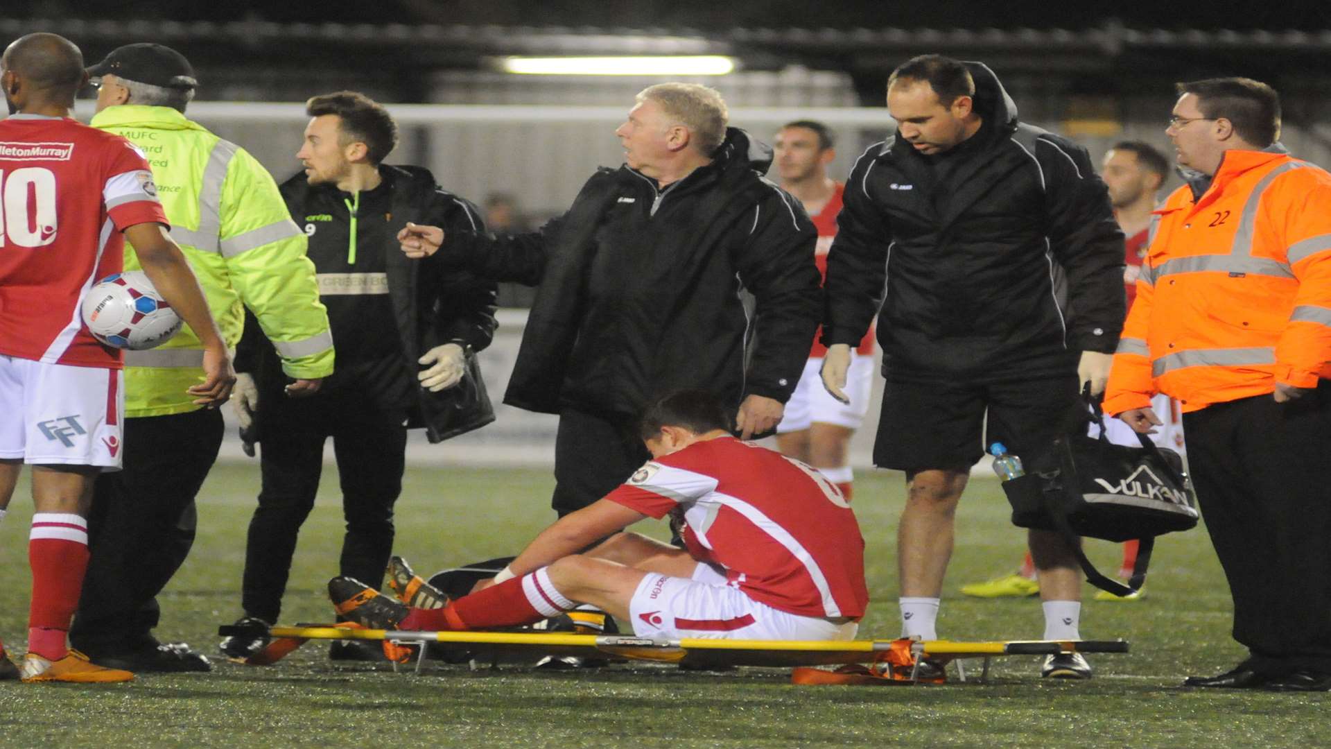 Lloyd Harrington ruptured ankle ligaments playing for Ebbsfleet against Maidstone Picture: Steve Crispe