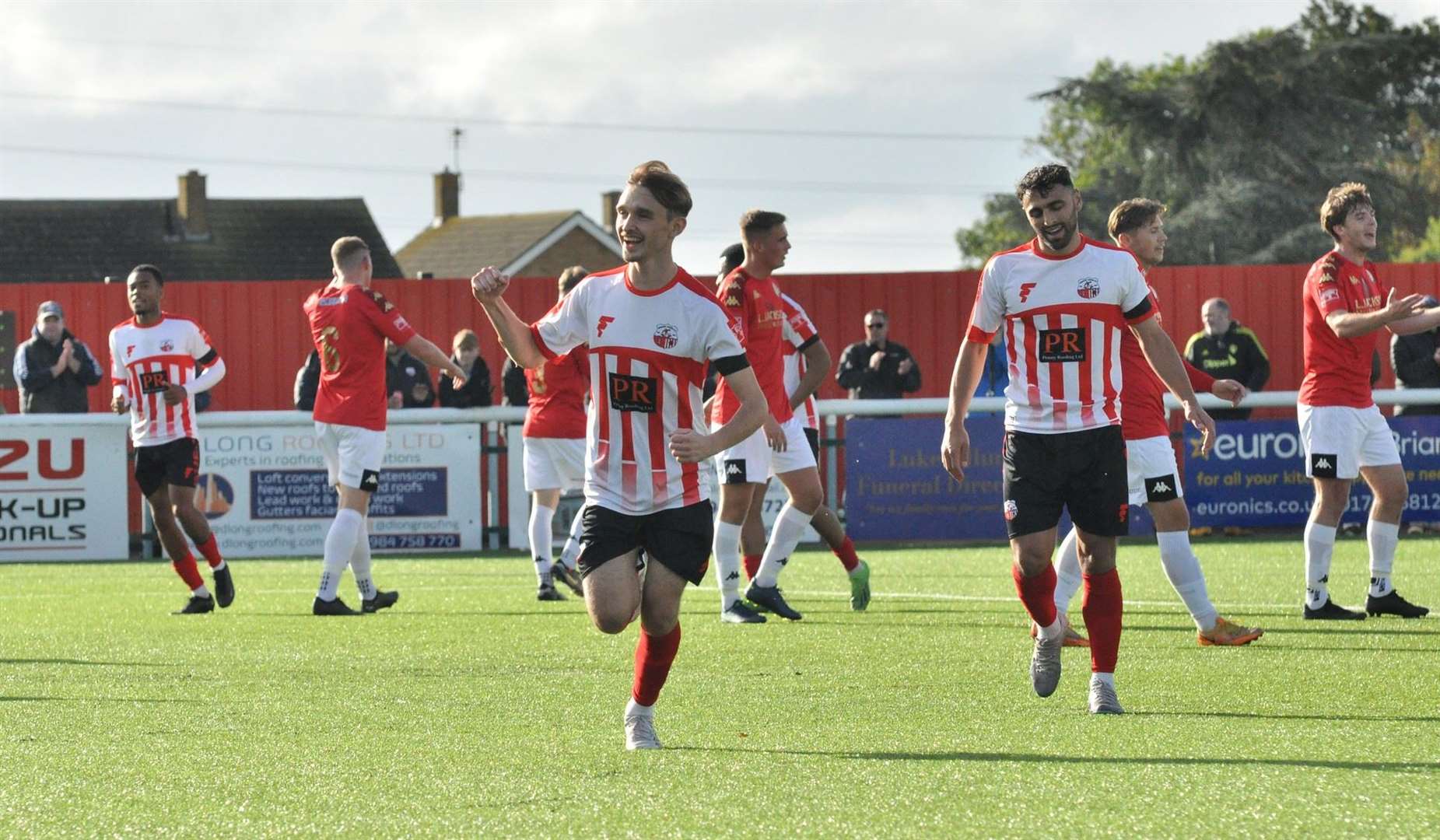 Sheppey player Jacob Lambert celebrates his weekend opening goal against Horndean, which ended in a 3-2 defeat Picture: Paul Owen Richards