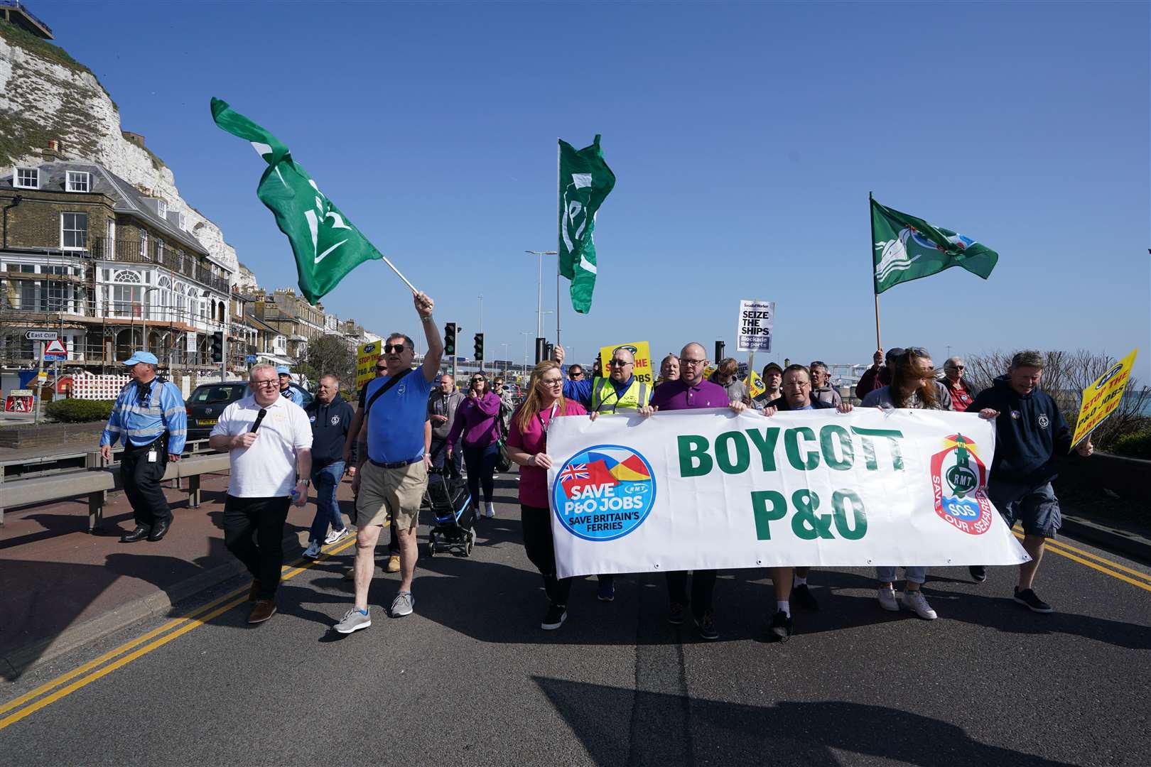 People take part in a demonstration against the dismissal of P&O workers (PA)
