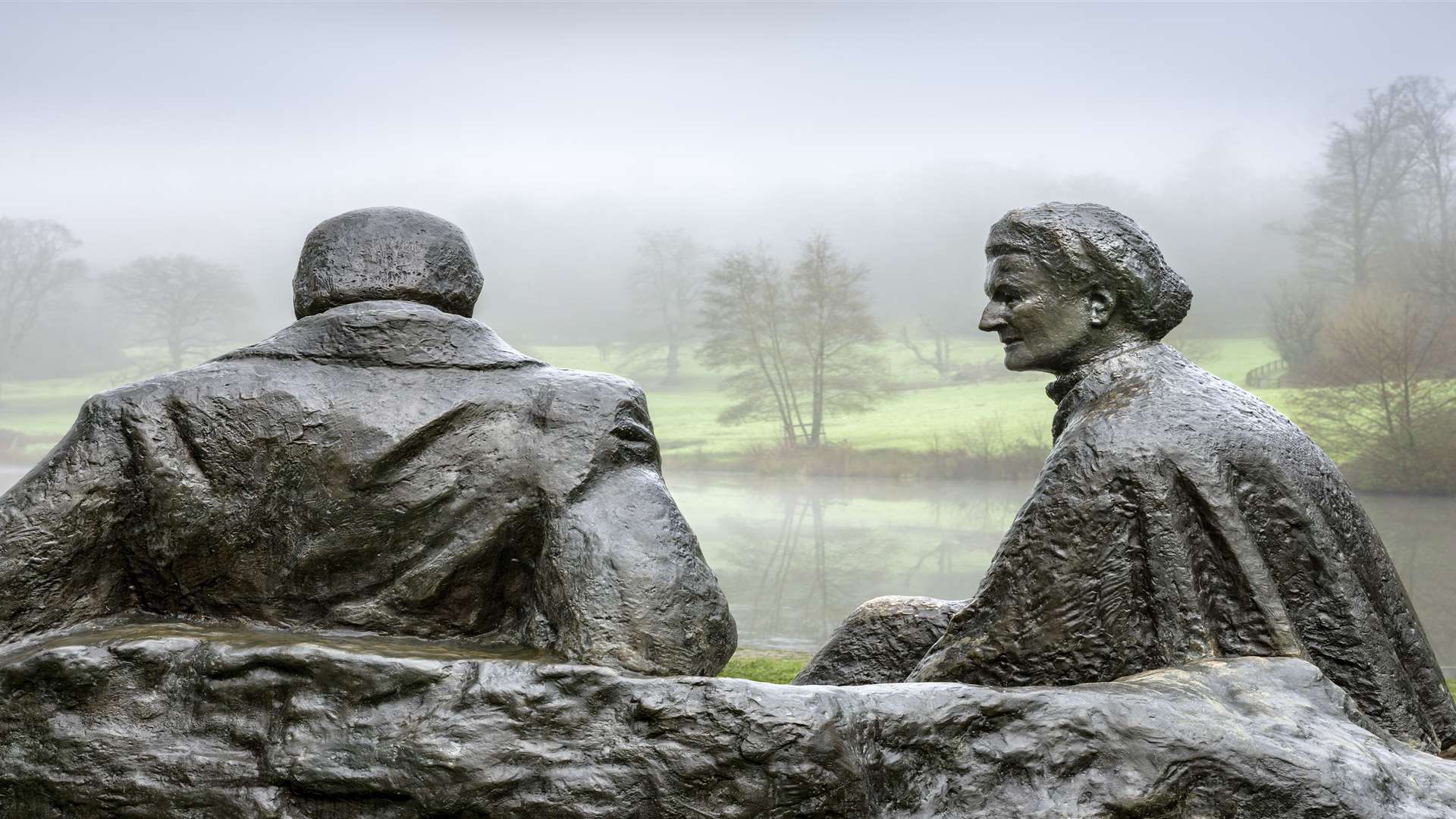 The Oscar Nemon statue of Winston and Clementine Churchill at Chartwell Picture: National Trust