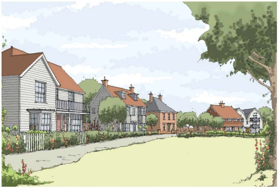 A stylised picture of how Bobbing Garden Village could look