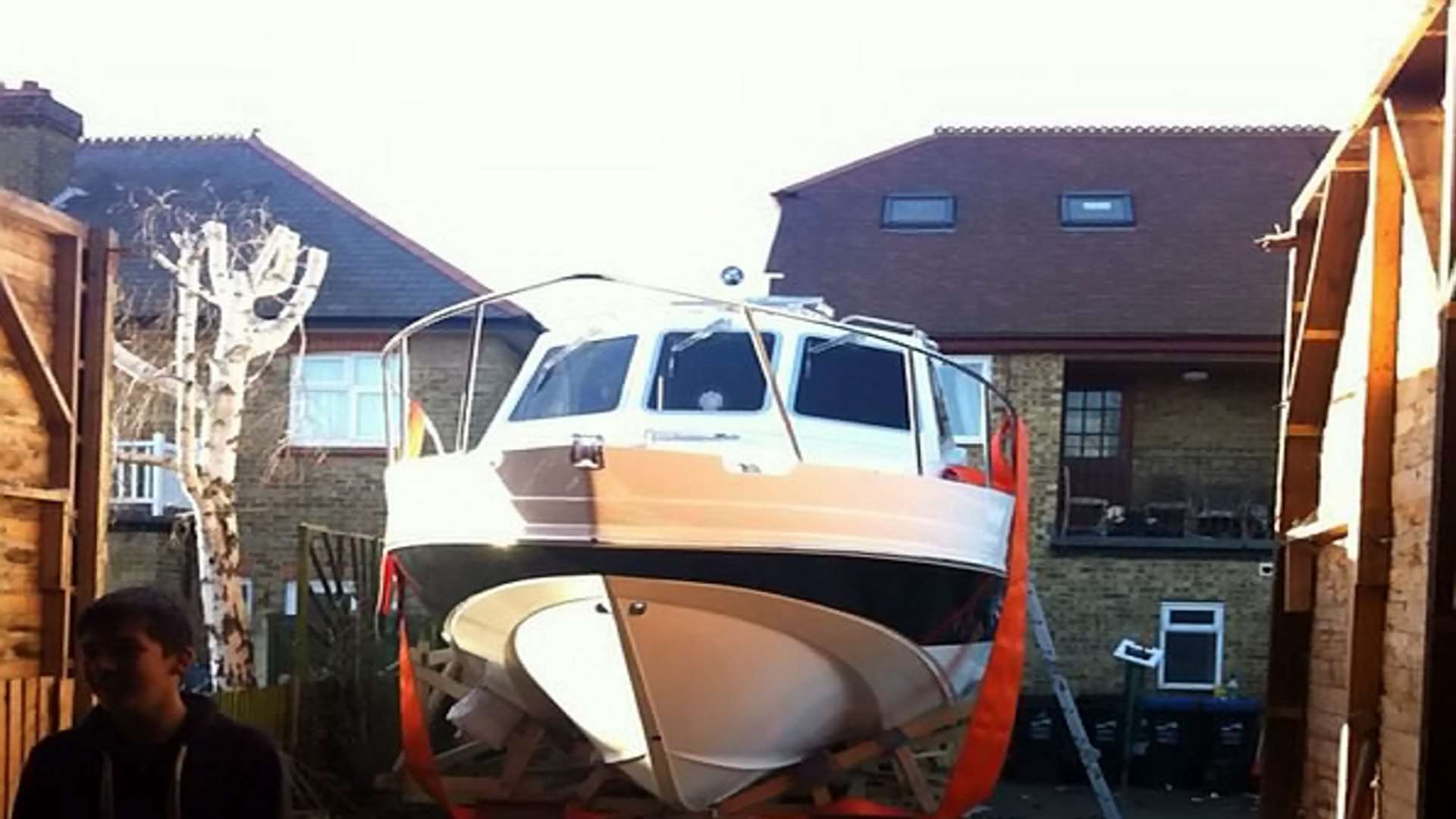 The boat was stuck in the garden where it was built. Picture: SWNS