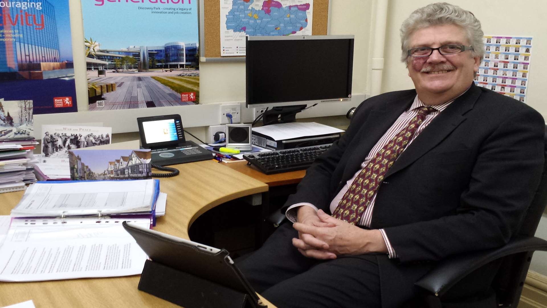 Kent County Council cabinet member for economic development Cllr Mark Dance in his office at County Hall, Maidstone