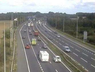 The coastbound carriageway is partially blocked between junction 5 and 6