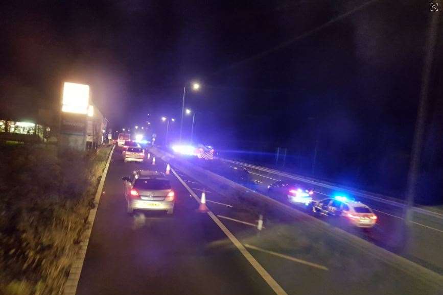 The A2 was closed after the pedestrian was hit by a car. Picture: Trevor Martin