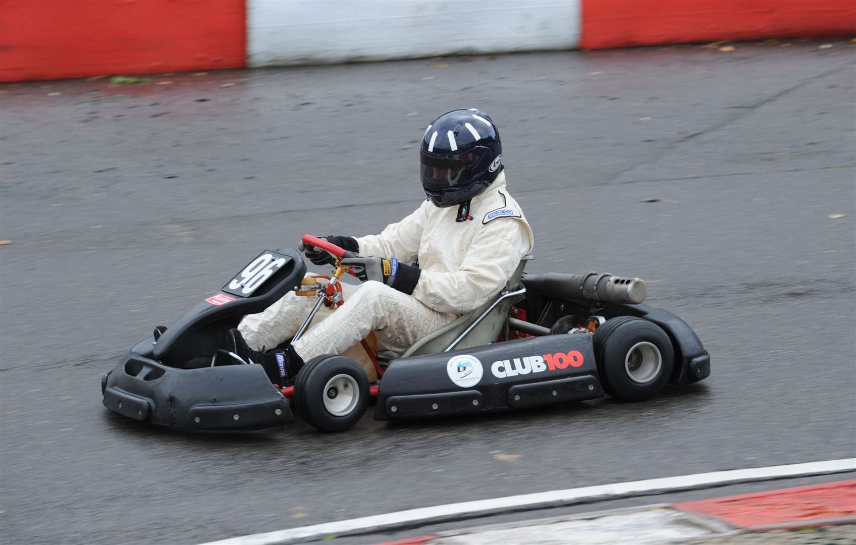 Damon Hill opened the 2013 Henry Surtees Challenge by taking to the drying track in one of the Club100 karts. Picture: Simon Hildrew