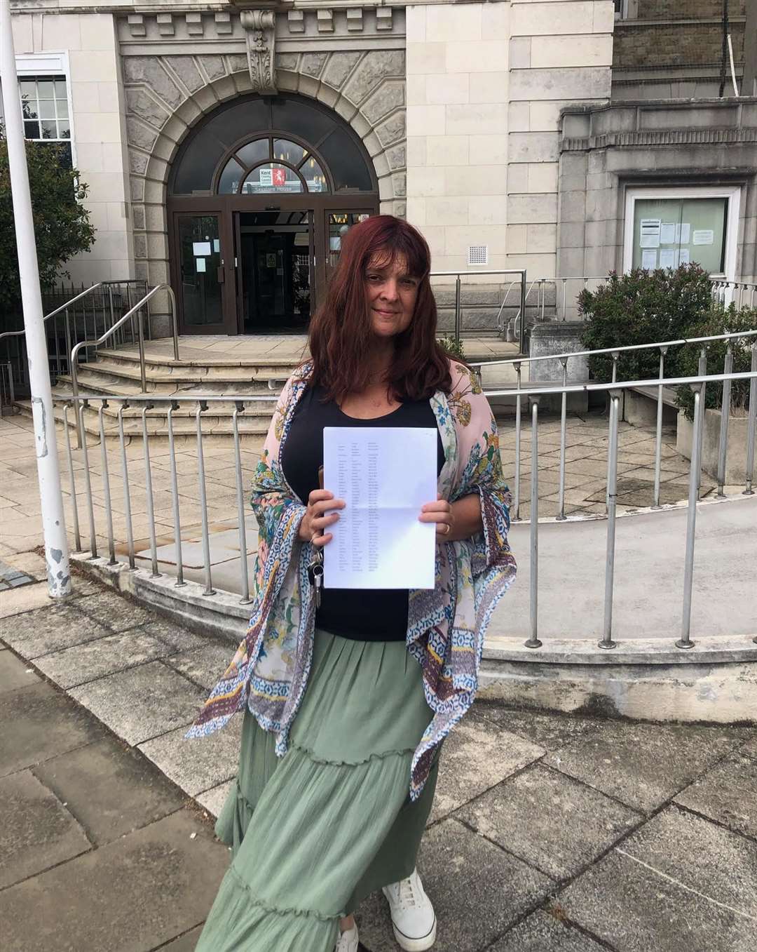 Rachel Rodwell with her petition outside County Hall