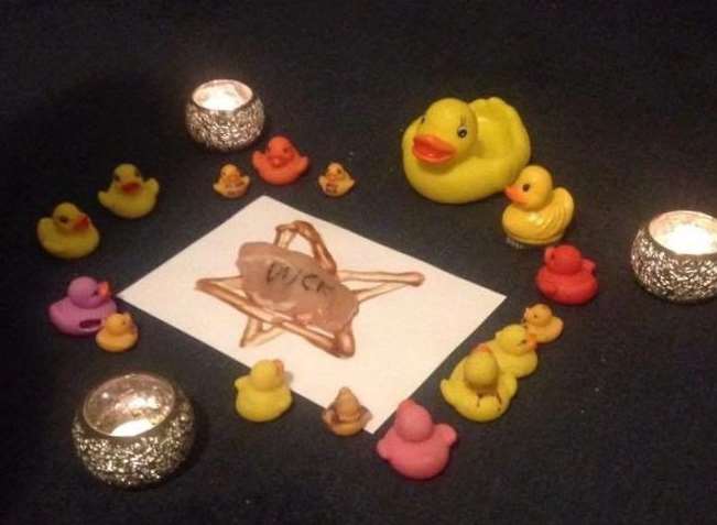 This bizarre pattern of ducks was left for Abbie. Picture: SWNS