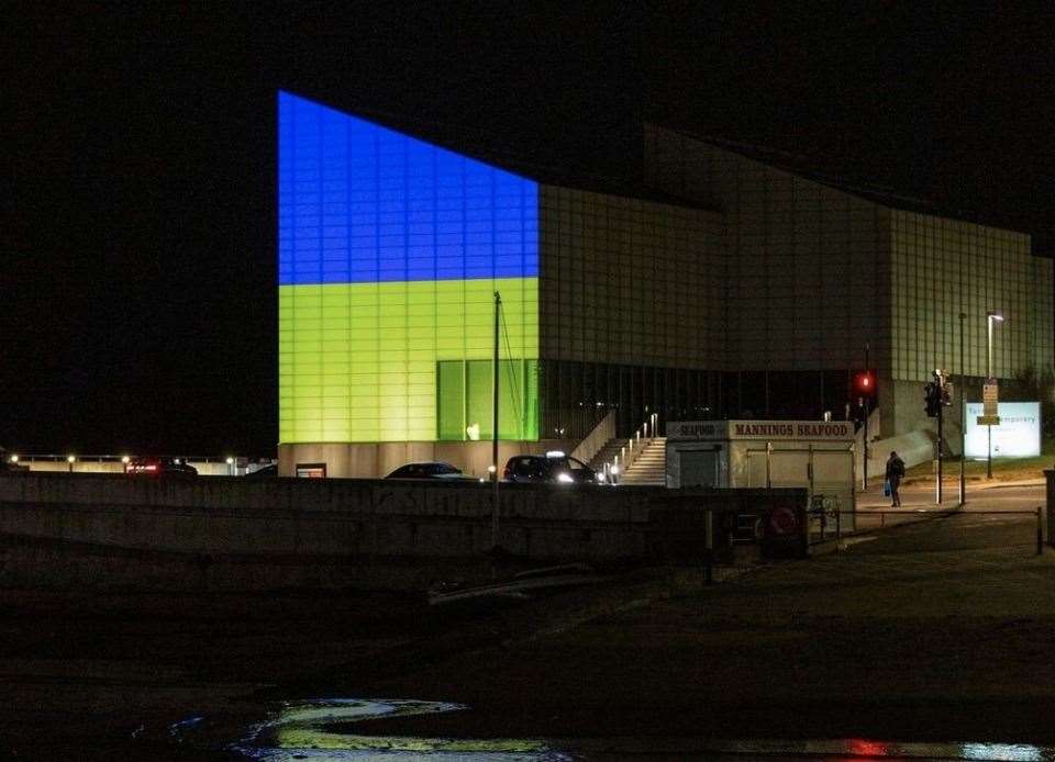 The Turner Contemporary in Margate was lit up yellow and blue in support of Ukraine. Picture: Instagram/turnercontemporary