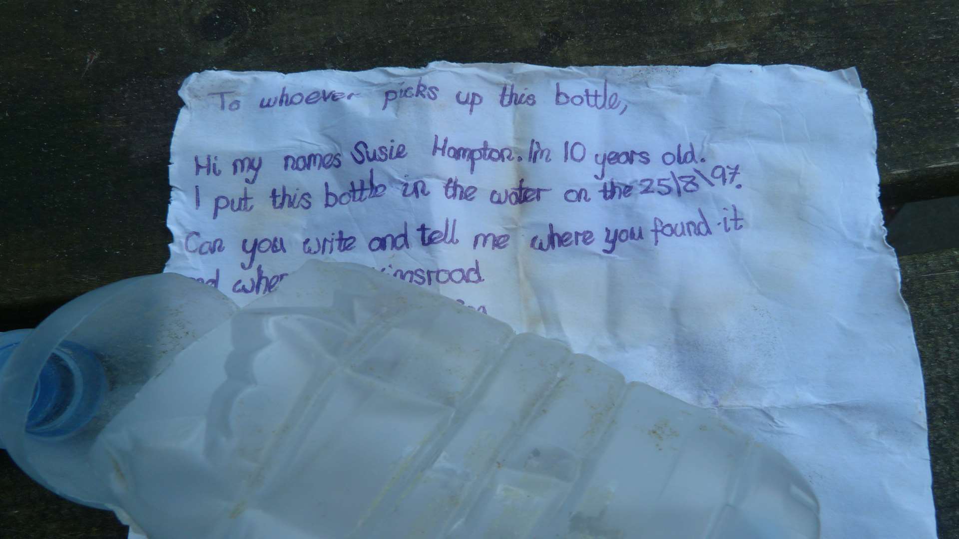 The letter was sent by Susie Hampton, who was aged 10 at the time.