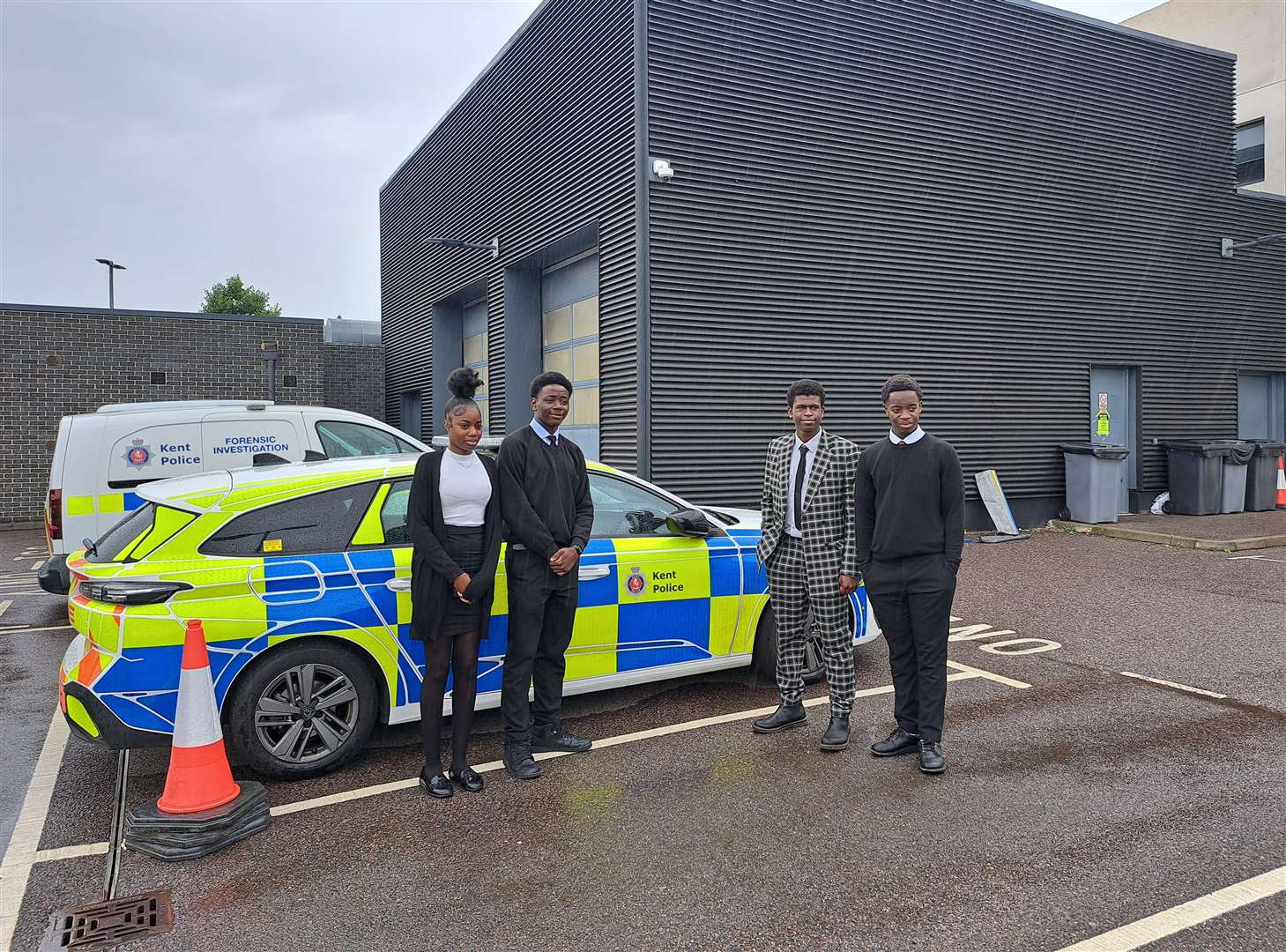 Pupils from St Thomas the Apostle School and Sixth Form College in Nunhead, Southbank University Academy and Haberdashers Aske Hatcham College on their visit to the Kent Police Station in Northfleet