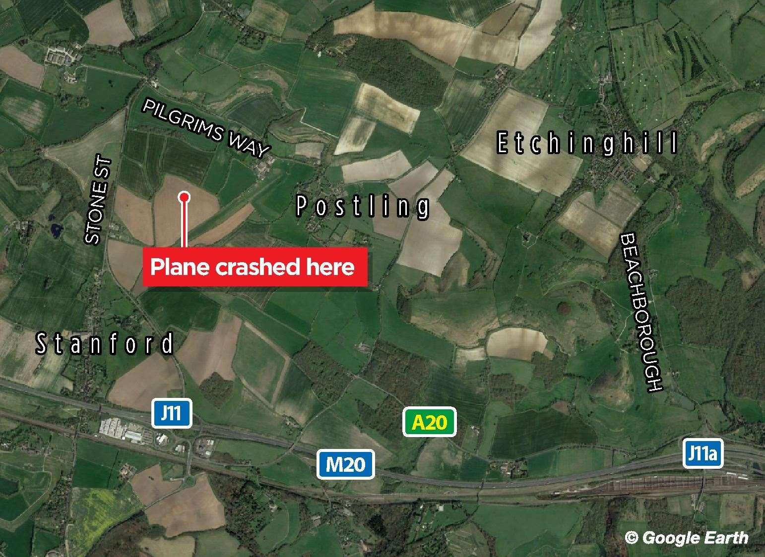 The crash happened in a field in Postling (14123890)