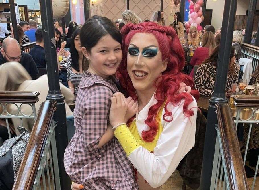 Sophia with her seven-year-old sister at a drag brunch. Picture: Sophia Stardust