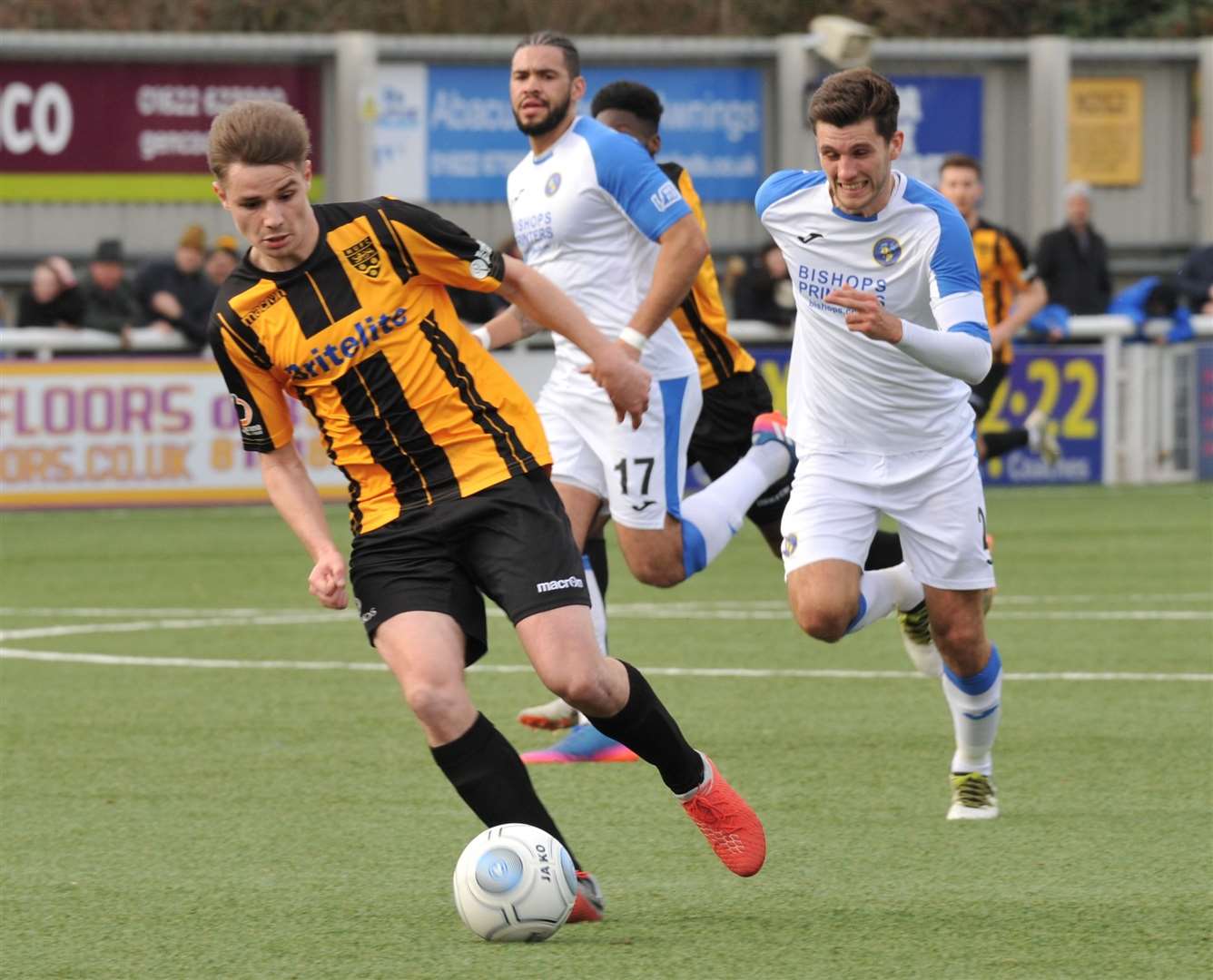 Jake Embery in action for Maidstone aganst Havant Picture: Steve Terrell