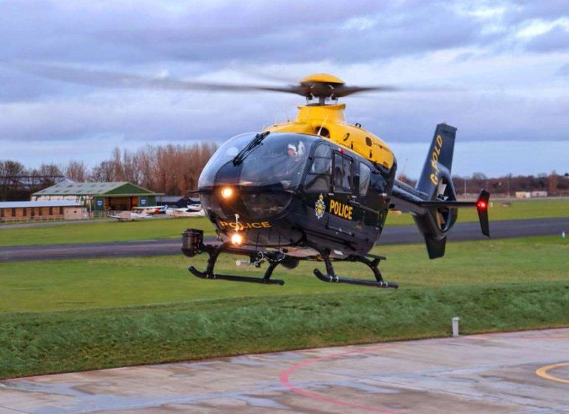 A police helicopter was used to help locate a suspect. Picture: Kent Police