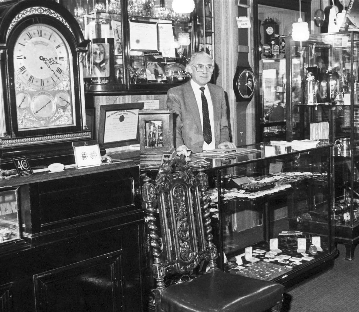 The interior of Highley Reeves jewellery shop in Chatham High Street in April 1991