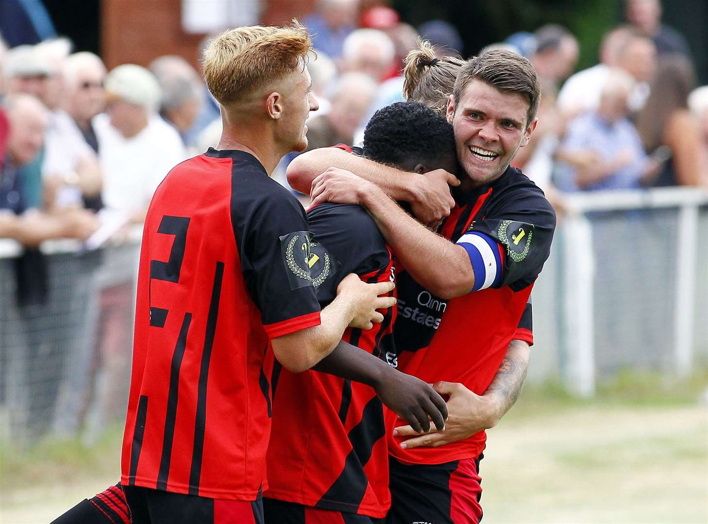 Enoch Adjei is congratulated after giving Sittingbourne a 2-0 lead against East Grinstead last weekend Picture: Sean Aidan