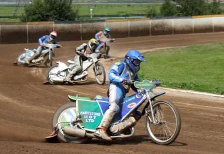Danny Warwick in action - although a spectacular crash ended his participation against Rye House