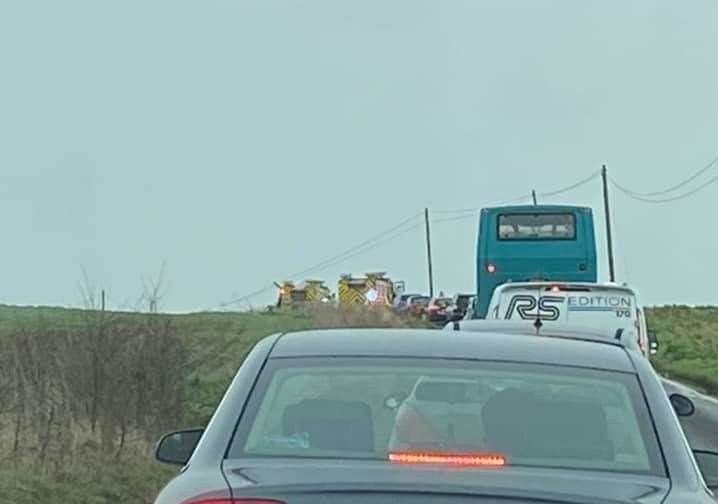 Tailbacks on the Lower Road near Eastchurch. Picture: Zoey Monahan