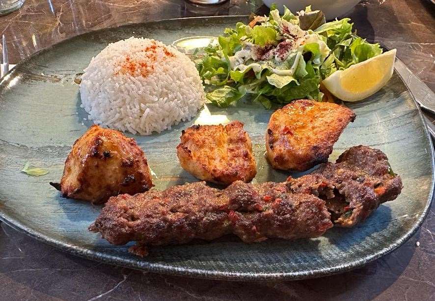 You can opt for a choice of two from lamb shish, chicken shish and kofte