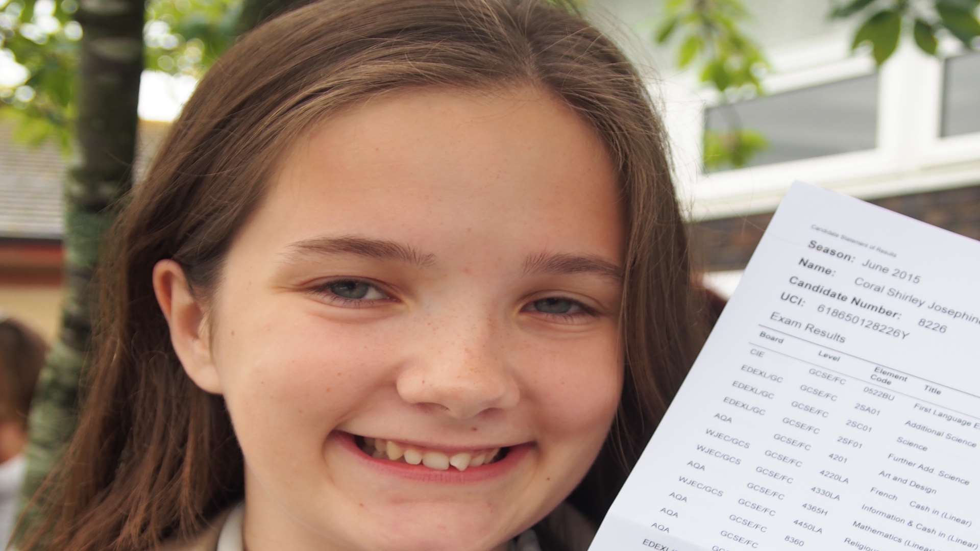 Brockhill pupil Coral Pryke-Syrett with her GCSE results.