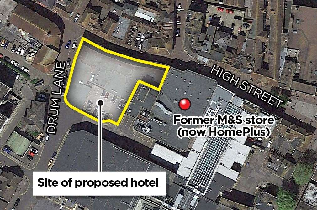 Where the hotel is set to be built in Ashford town centre
