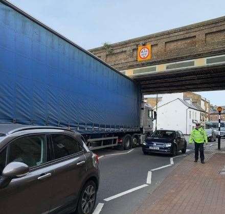 Lorry stuck under railway bridge at Bexley. Picture: Janice Silver @janwansilver