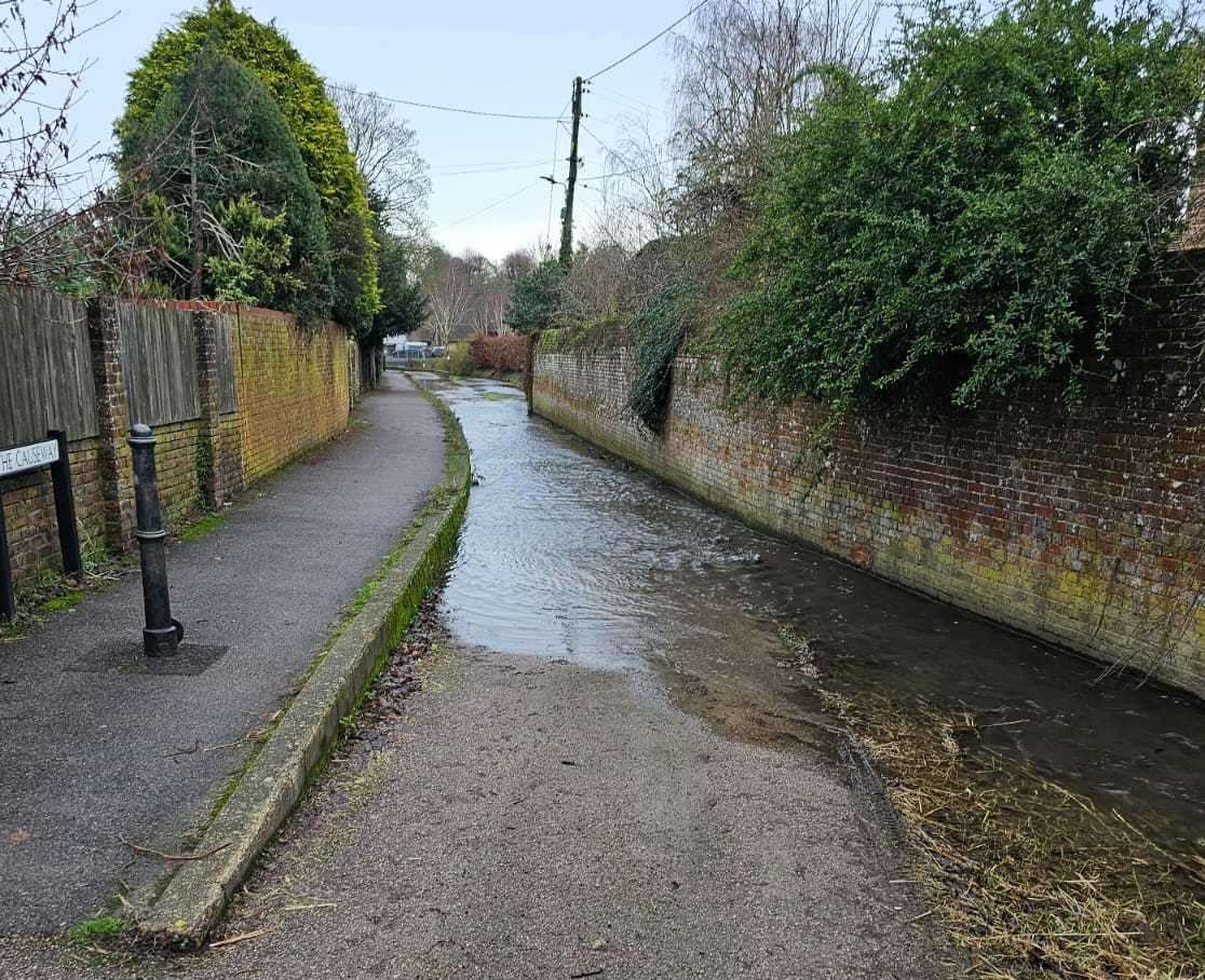 The city council is poised for potential flooding as the Nailbourne flows through Barham. Picture: Canterbury City Council