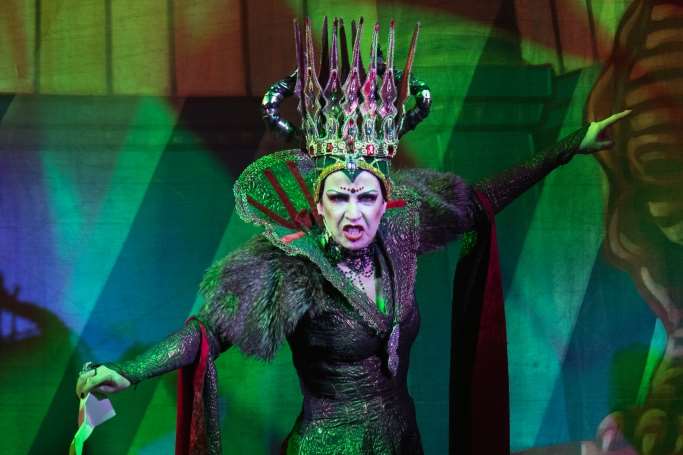 Boo! Rachel Stanley stars as the evil Queen Sadista in Snow White And The Seven Dwarfs at Dartford's Orchard Theatre