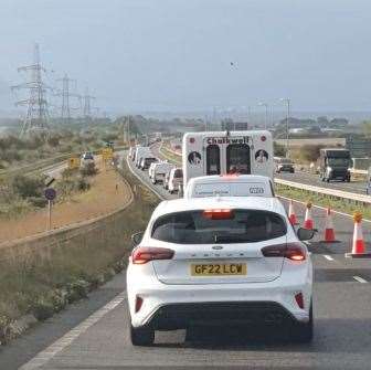 Drivers stuck in queues heading towards Sittingbourne after coming off the Sheppey Crossing. Picture: Jeanette Telford