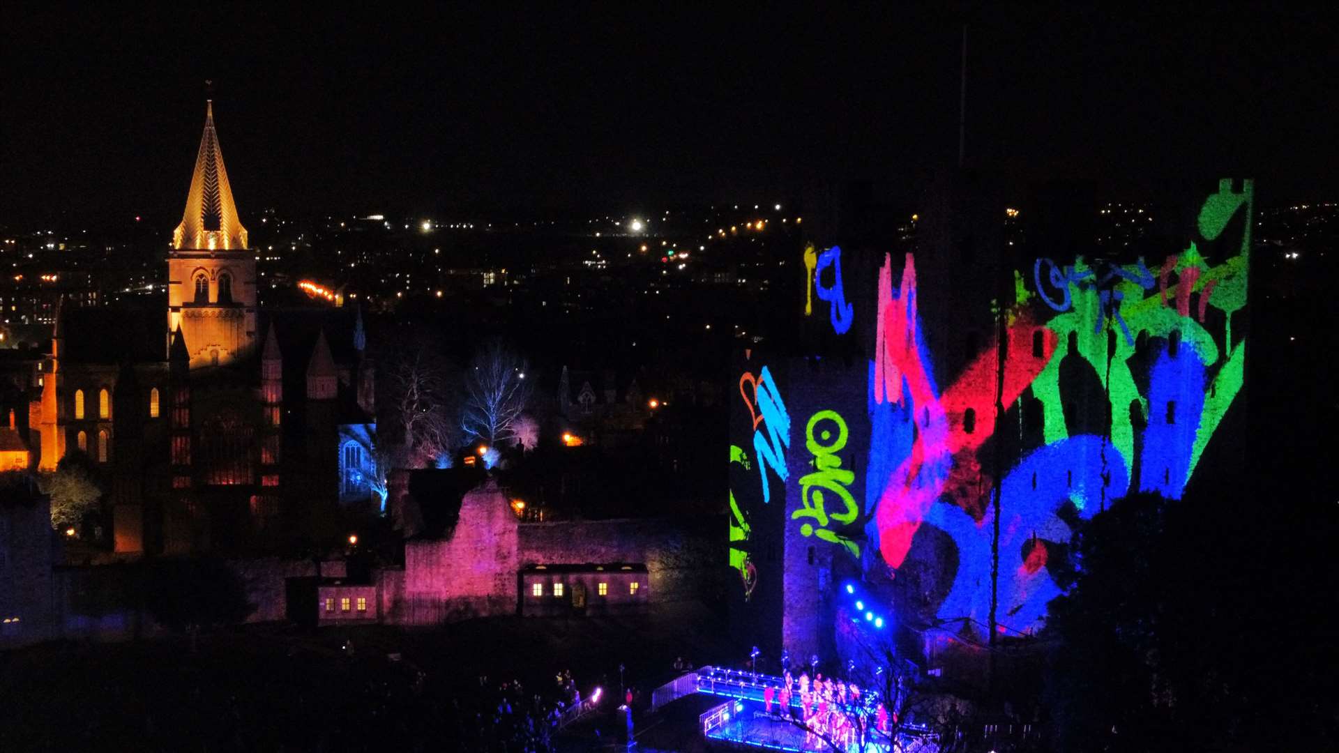 A recorded performance was shown on the castle walls alongside a live show. Picture: Jason Arthur