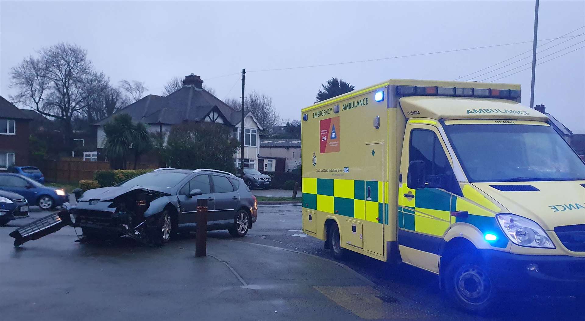Emergency services attended the scene of the crash, in Hawkinge