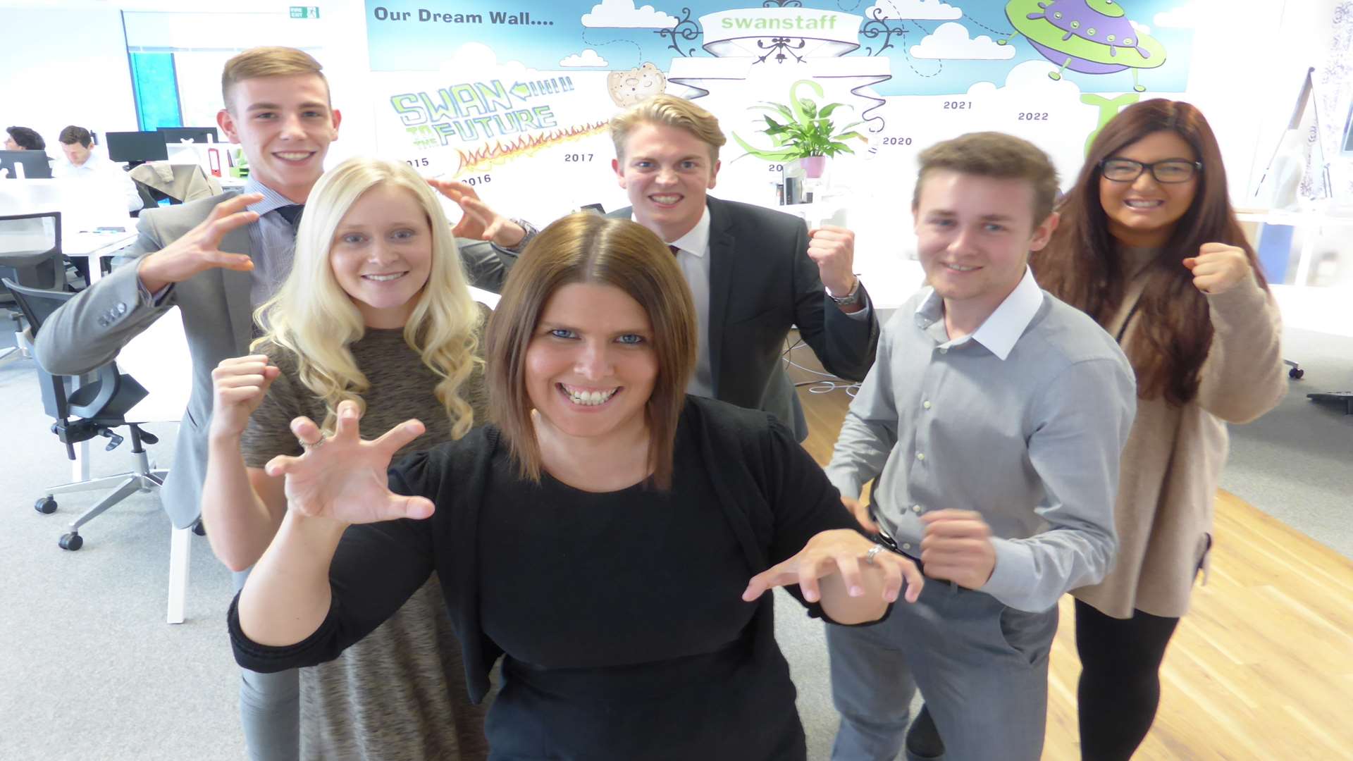 Ellie Lewis and staff from Swanstaff Recruitment are ready for the KM Assault Course Challenge on October 3.