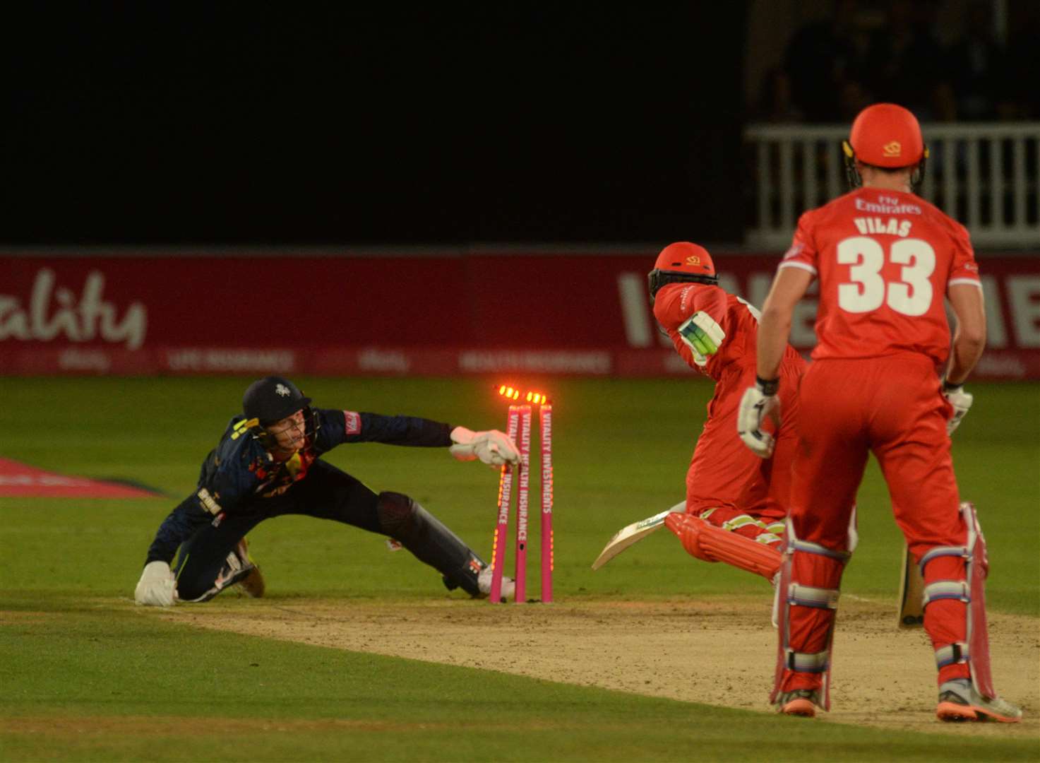 Sam Billings stumps Keaton Jennings during the Vitality Blast T20 match with Lancashire. Picture: Chris Davey.