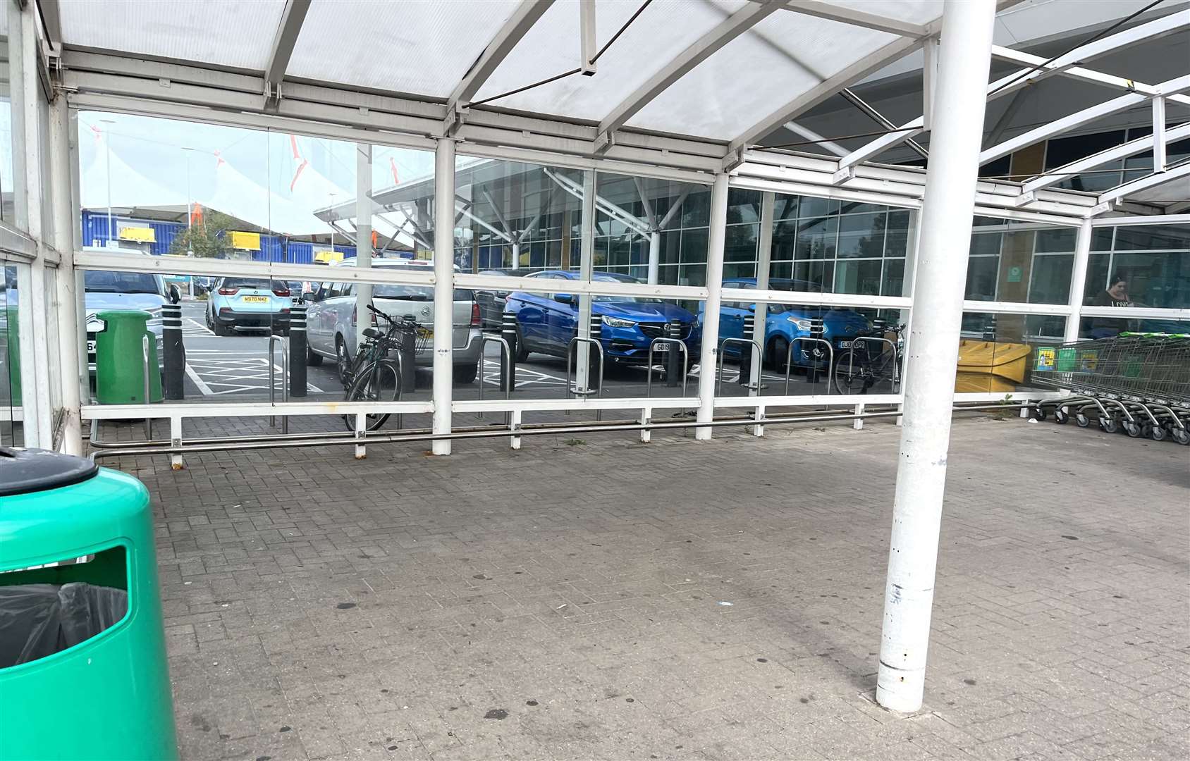 The main trolley park at the front of Asda in Ashford had barely any trolleys in