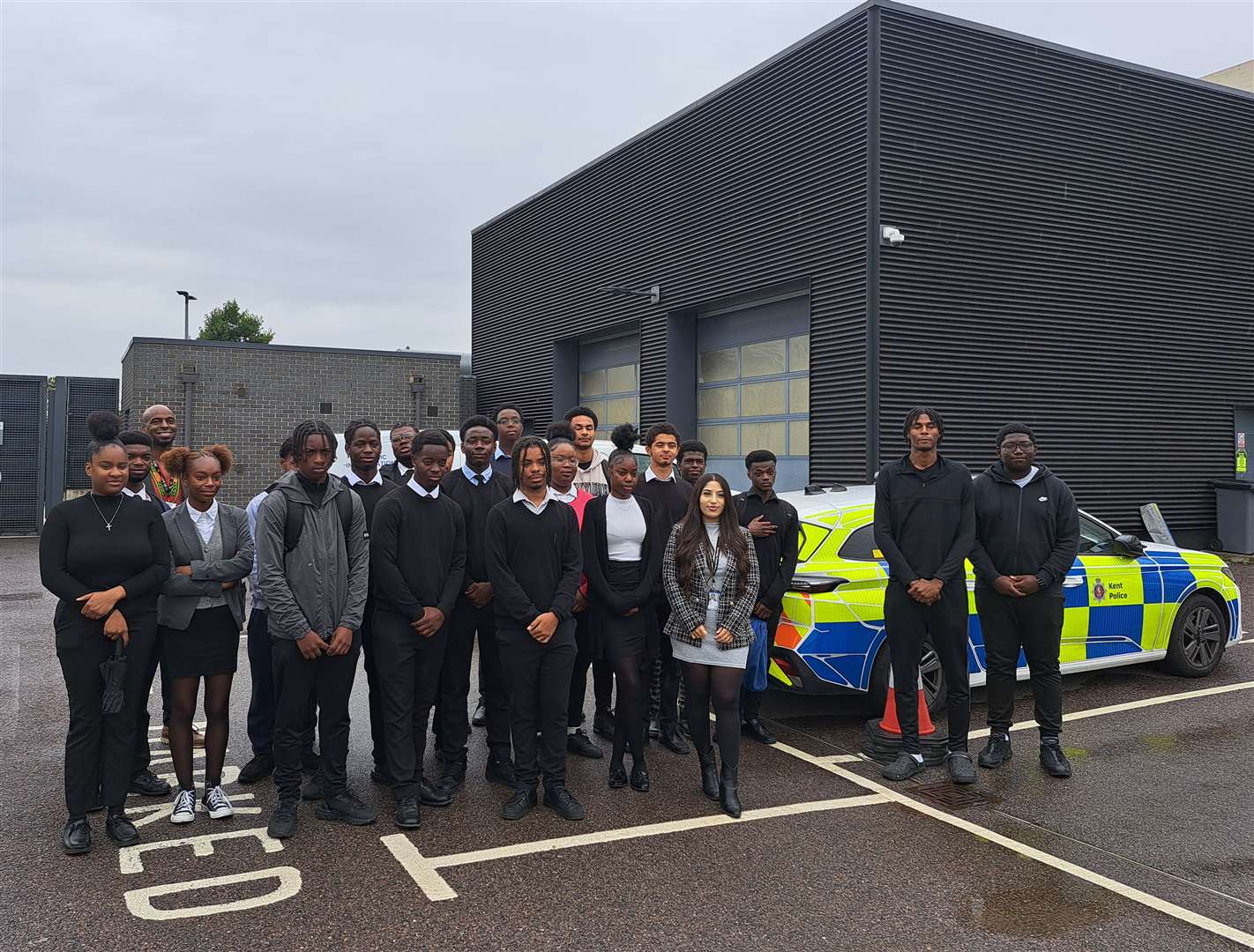 Pupils from St Thomas the Apostle School and Sixth Form College in Nunhead, Southbank University Academy and Haberdashers Aske Hatcham College on their visit to the Kent Police Station in Northfleet