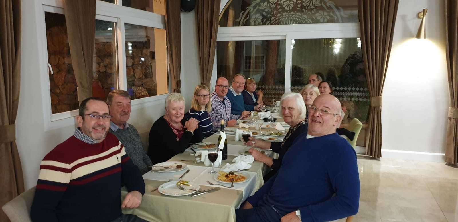 Linda and Grant, at the far end of the table, with their fellow Brits stuck in Cyprus. This is them in their new accommodation enjoying their first meal outside of their quarantined hotel room in 15 days