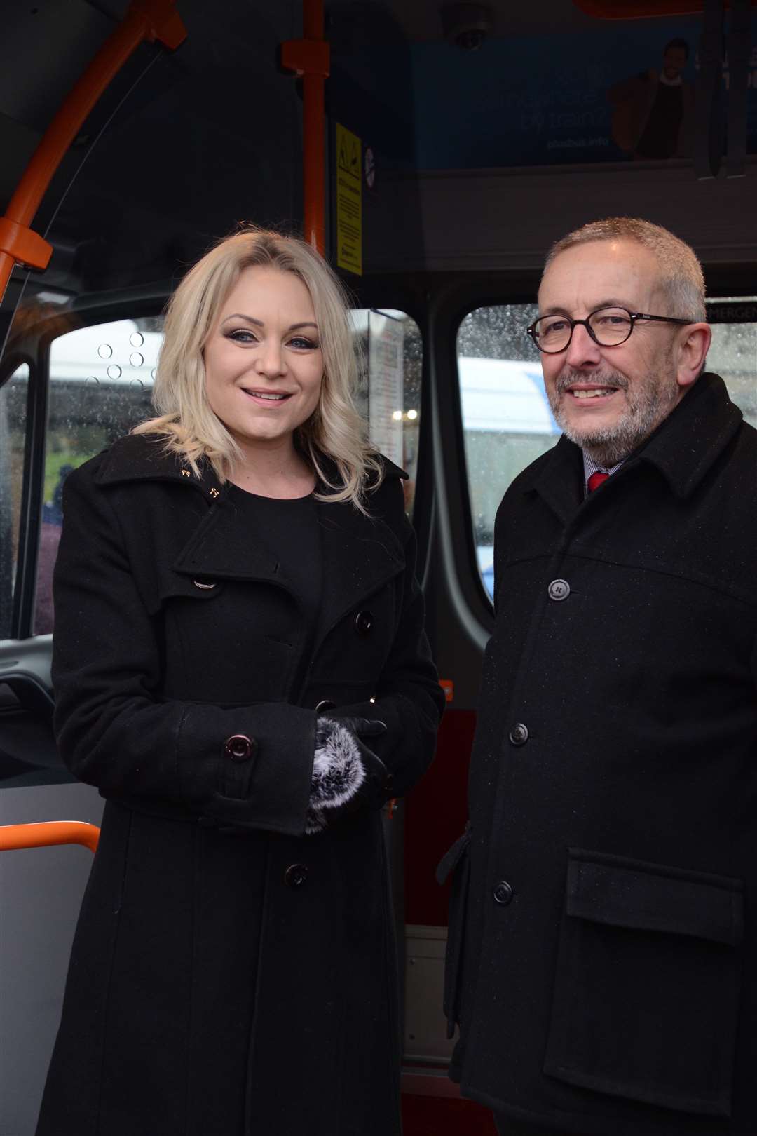 Rita Simons 'Roxy' from Eastenders with MD of Stagecoach South East Philip Norwell Launch of the 'Little and Often' Stagecoach minibus service around Ashford