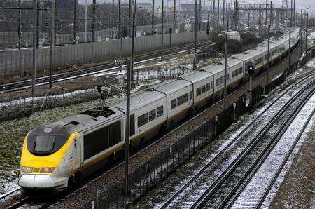 A Eurostar on test near the Channel Tunnel on Monday.