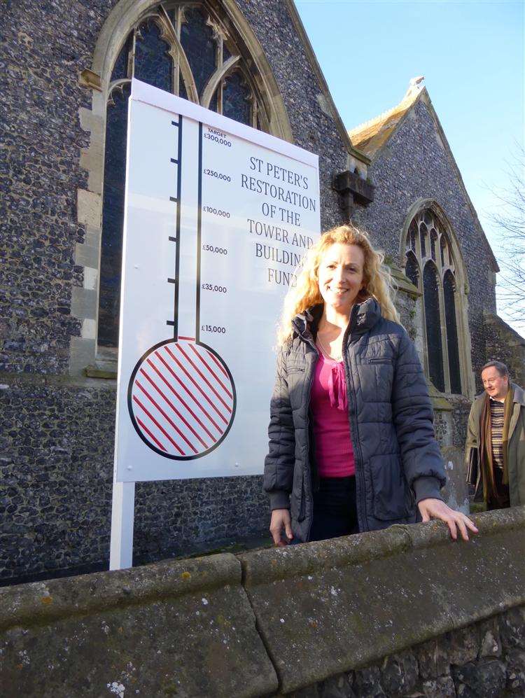 TV celebrity weather girl Kaddy Lee-Preston at the unveiling of the fundraising "thermometer" as efforts begin in earnest to find cash to restore, repair and improve St Peter the Apostle-in-Thanet Church in Broadstairs. Picture: Paddy Earp.
