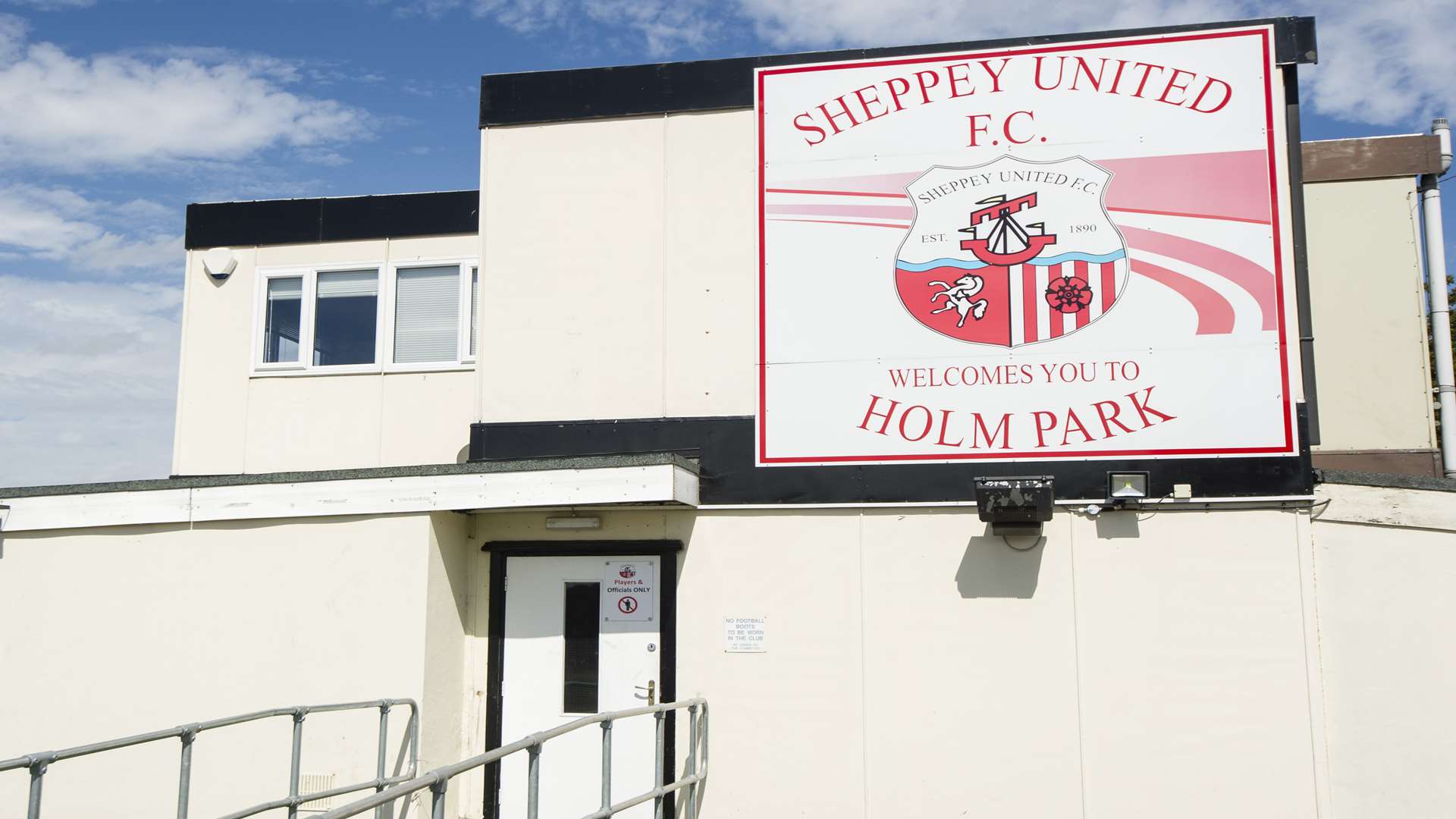 View of the grounds at Holm Park, the home ground of Sheppey United, at Holm Place, Halfway, Sheppey.